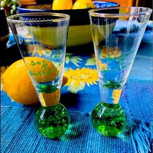 SOLD
Limoncello Shot Glasses from Sorrento, Italy, gorgeous green glass, 4” tall
